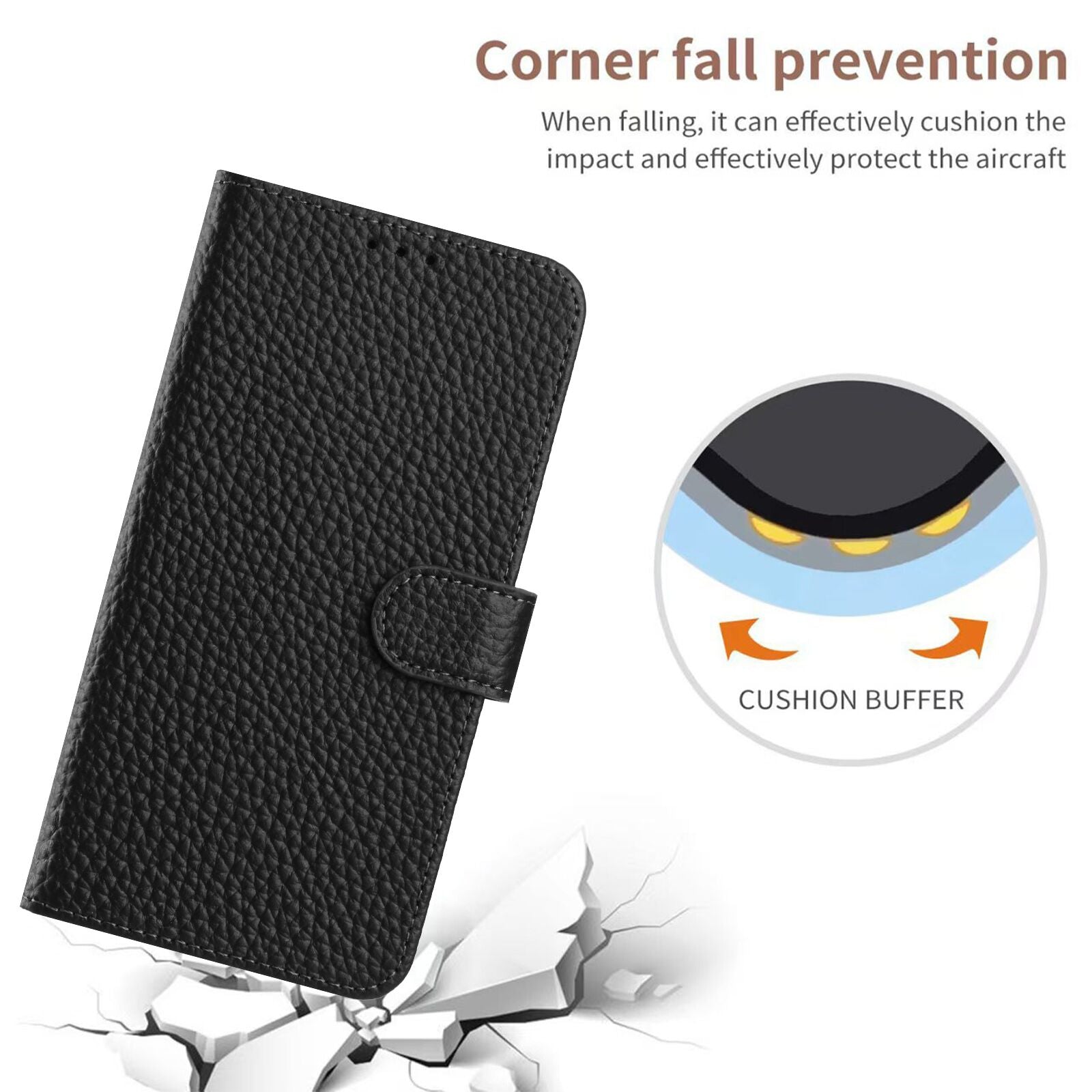 For Xiaomi Poco M8 Pro 5G / Redmi Note 15 Pro+ 5G (Global) Case Wallet Stand Litchi Texture Genuine Cow Leather Flip Phone Cover - Black
