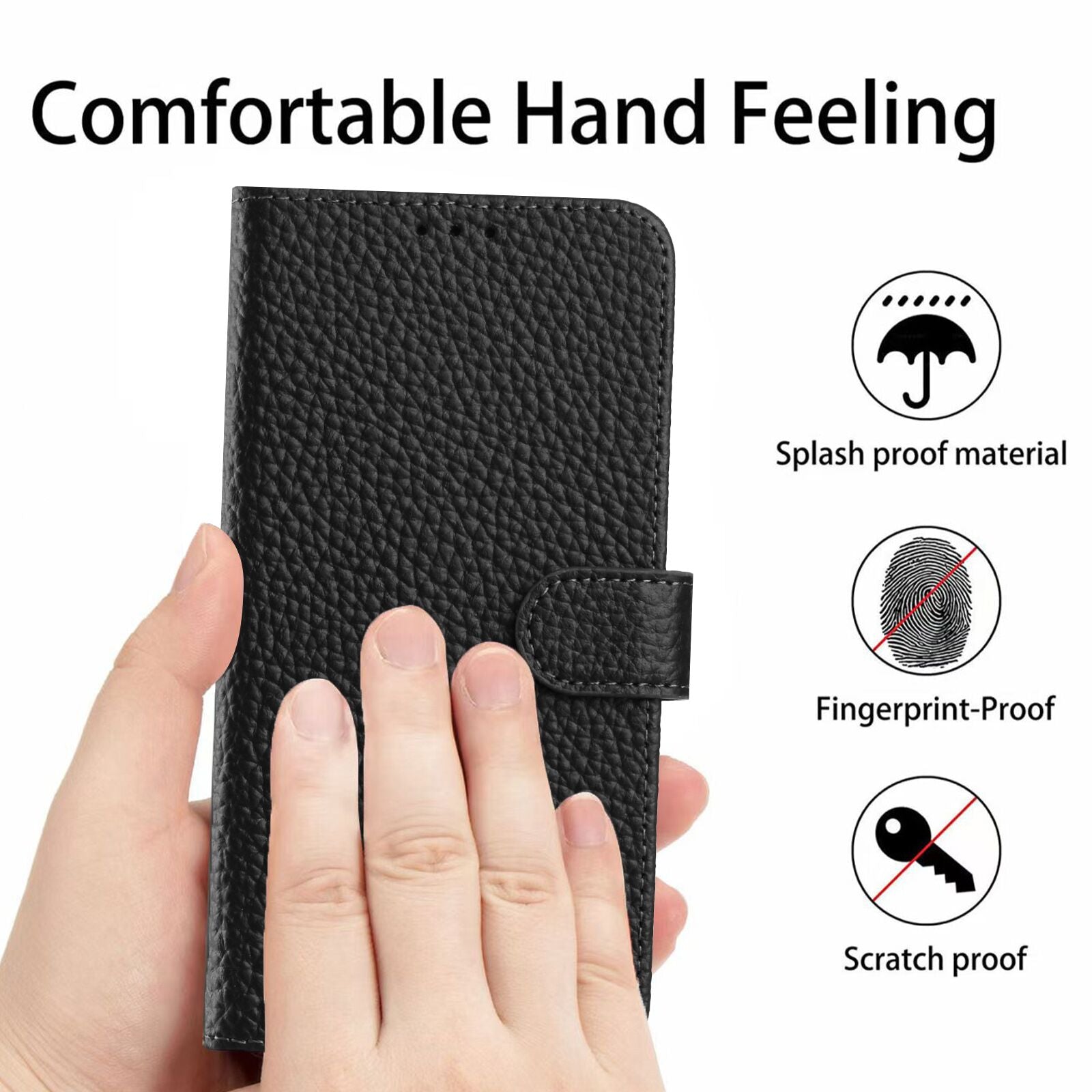 For Xiaomi Poco M8 Pro 5G / Redmi Note 15 Pro+ 5G (Global) Case Wallet Stand Litchi Texture Genuine Cow Leather Flip Phone Cover - Black