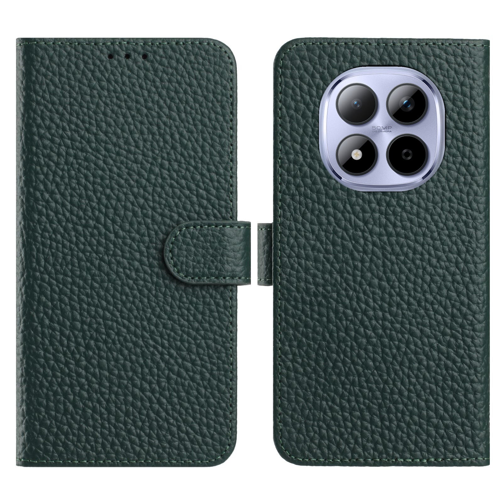 For Xiaomi Redmi Note 15 Pro 5G (Global) Case Wallet Stand Litchi Texture Genuine Cow Leather Flip Phone Cover - Green
