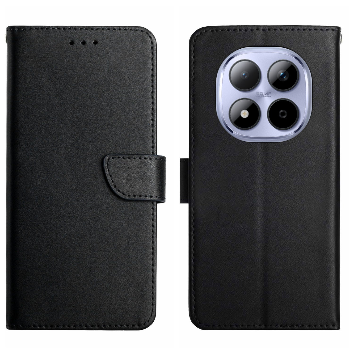 For Xiaomi Poco M8 Pro 5G / Redmi Note 15 Pro+ 5G (Global) Case Genuine Cow Leather Phone Cover Nappa Texture - Black
