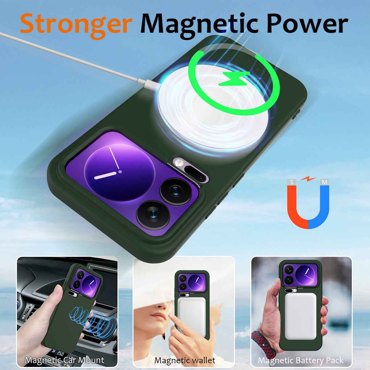 For Xiaomi 17 Pro Magnetic Case Anti-Drop Liquid Silicone Phone Cover - Dark Green