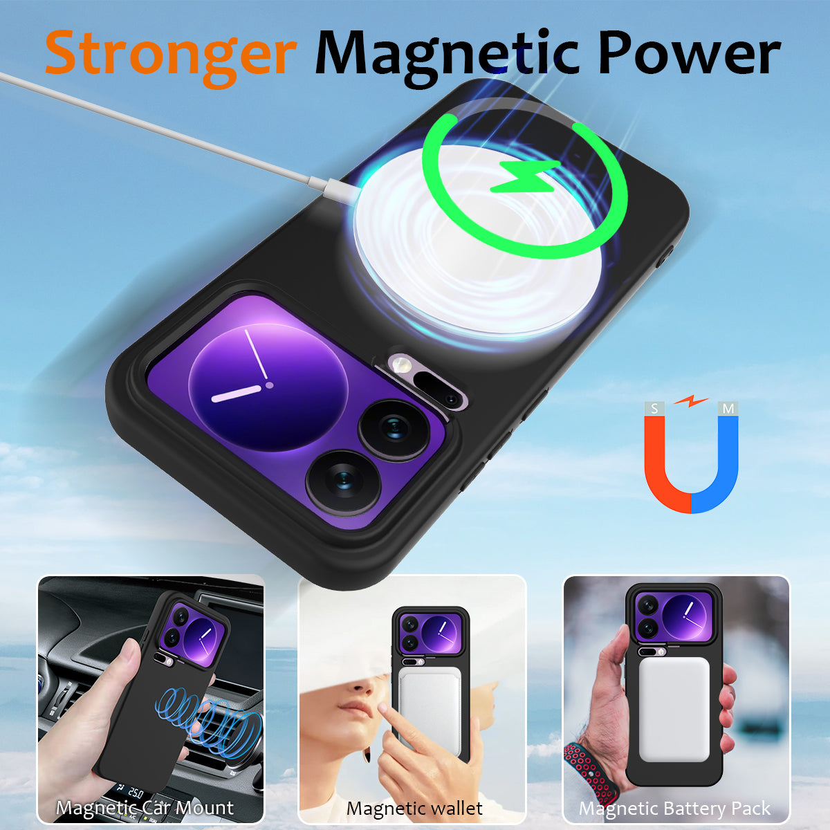 For Xiaomi 17 Pro Max Case Magnetic Case Anti-Drop Liquid Silicone Phone Cover - Black