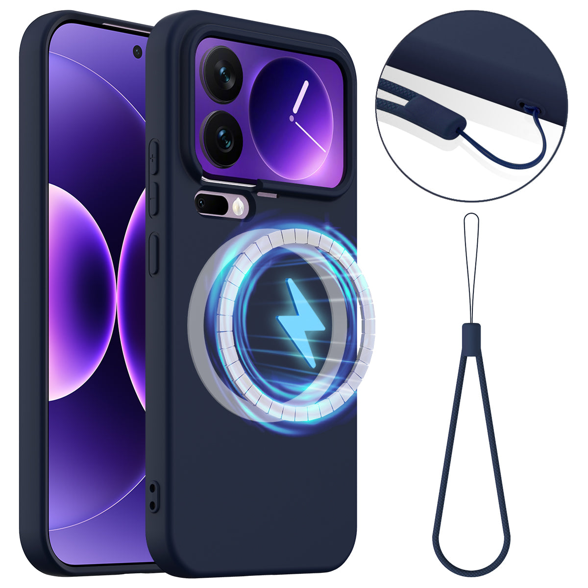 For Xiaomi 17 Pro Max Case Magnetic Case Anti-Drop Liquid Silicone Phone Cover - Dark Blue