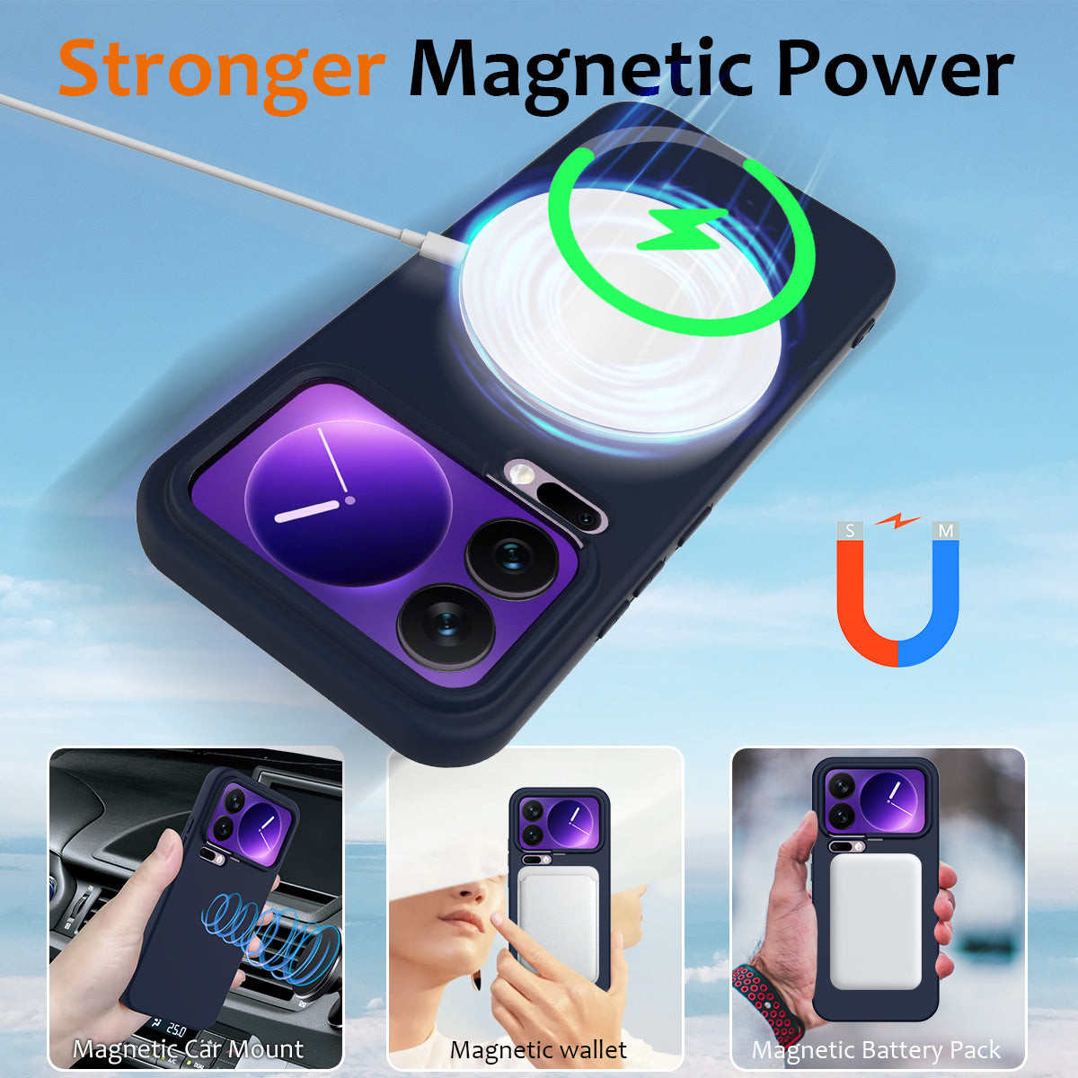 For Xiaomi 17 Pro Max Case Magnetic Case Anti-Drop Liquid Silicone Phone Cover - Dark Blue