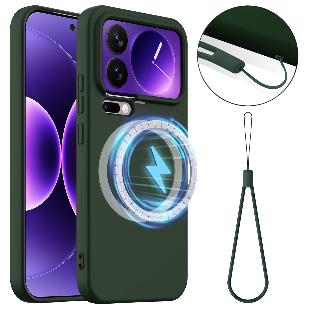 For Xiaomi 17 Pro Max Case Magnetic Case Anti-Drop Liquid Silicone Phone Cover - Dark Green