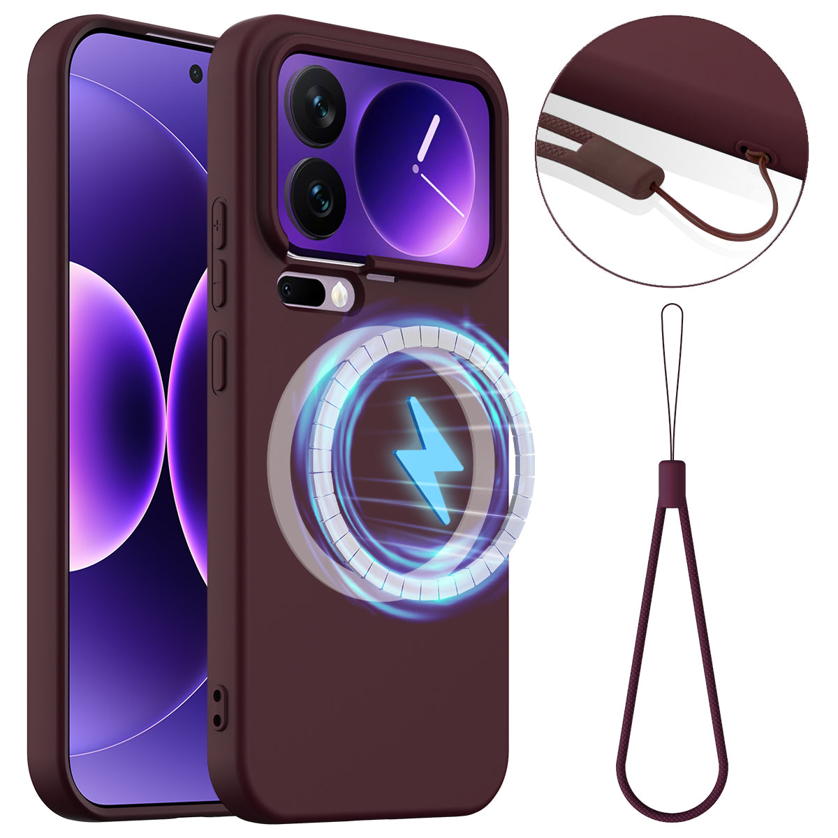 For Xiaomi 17 Pro Max Case Magnetic Case Anti-Drop Liquid Silicone Phone Cover - Wine Red