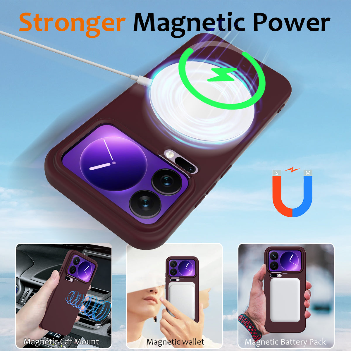 For Xiaomi 17 Pro Max Case Magnetic Case Anti-Drop Liquid Silicone Phone Cover - Wine Red