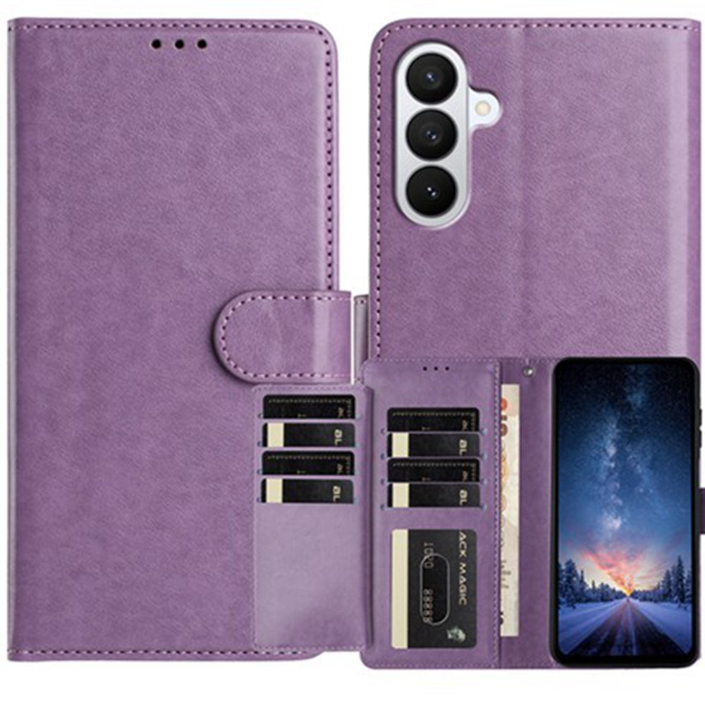 For Samsung Galaxy A57 5G Wallet Phone Case Stand PU Leather Folio Flip Cover with 8 Card Slot - Purple