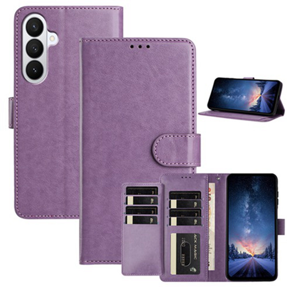 For Samsung Galaxy A57 5G Wallet Phone Case Stand PU Leather Folio Flip Cover with 8 Card Slot - Purple