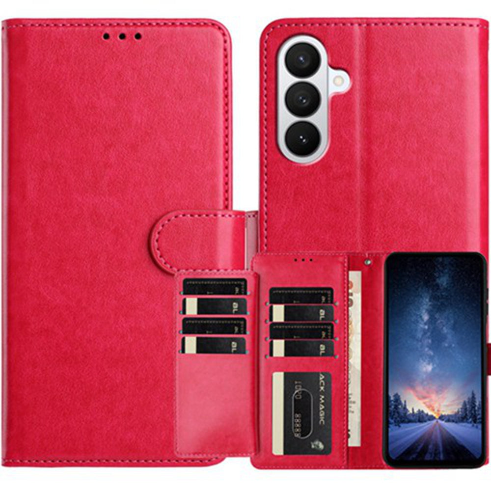 For Samsung Galaxy A57 5G Wallet Phone Case Stand PU Leather Folio Flip Cover with 8 Card Slot - Rose