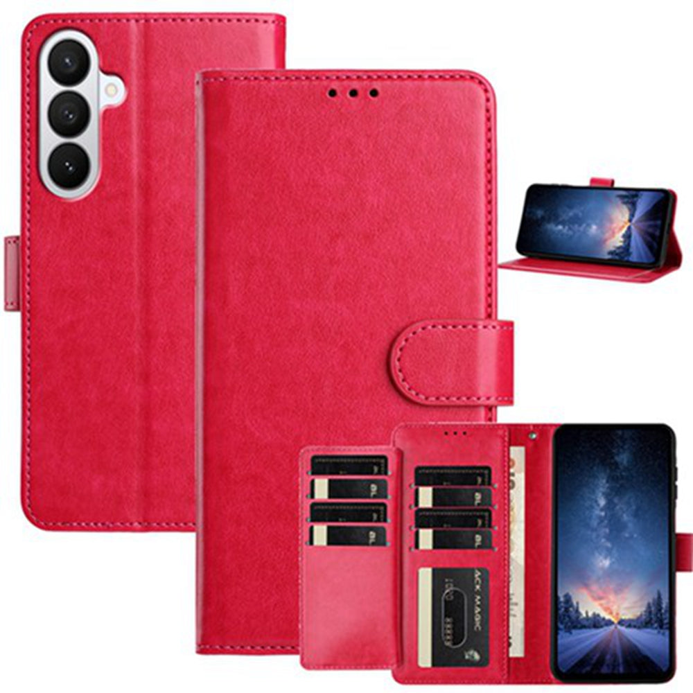 For Samsung Galaxy A57 5G Wallet Phone Case Stand PU Leather Folio Flip Cover with 8 Card Slot - Rose