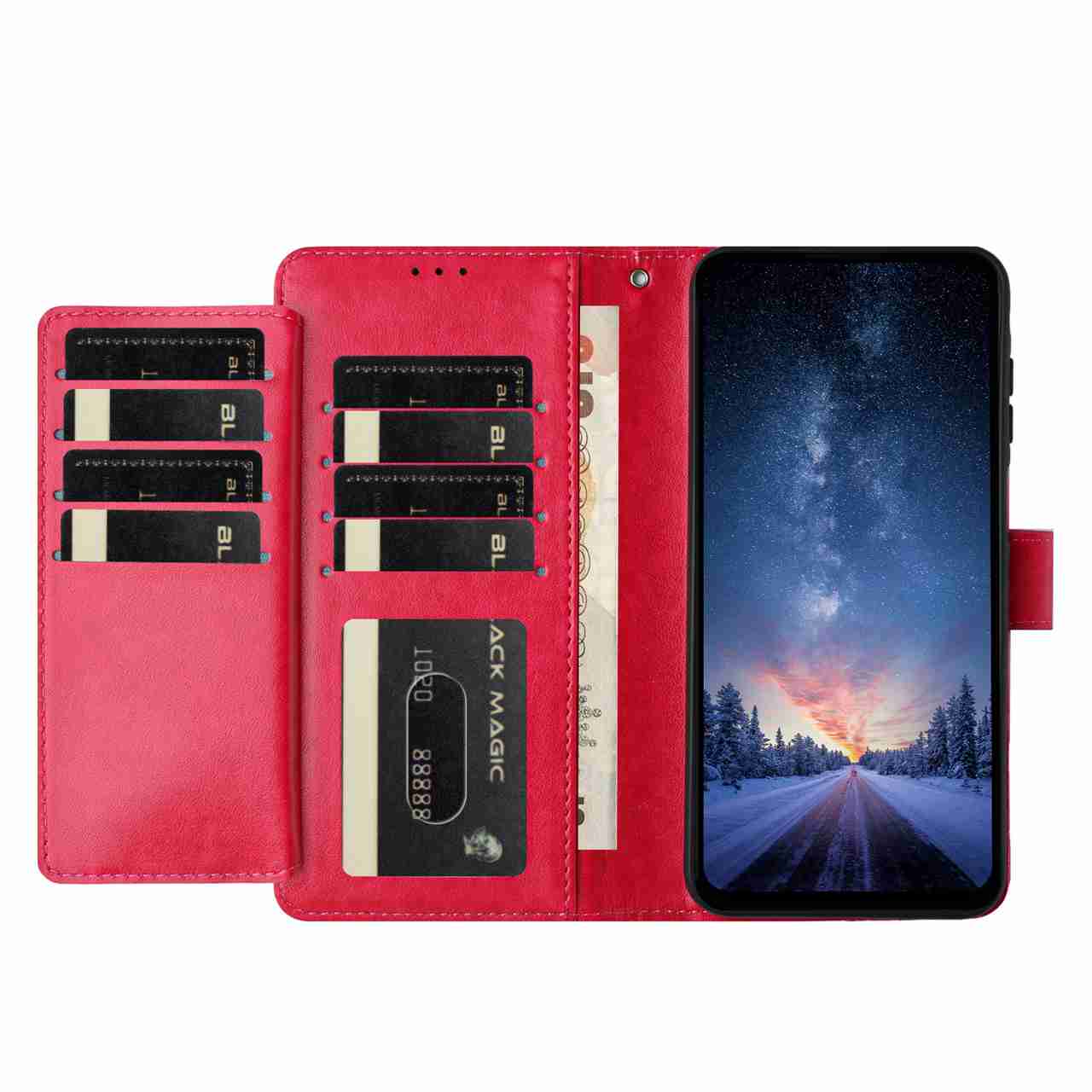 For Samsung Galaxy A57 5G Wallet Phone Case Stand PU Leather Folio Flip Cover with 8 Card Slot - Rose
