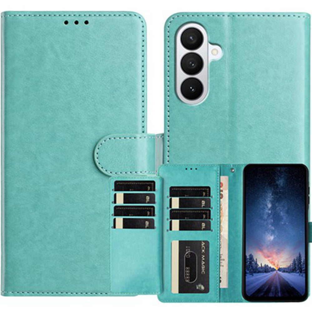 For Samsung Galaxy A57 5G Wallet Phone Case Stand PU Leather Folio Flip Cover with 8 Card Slot - Green