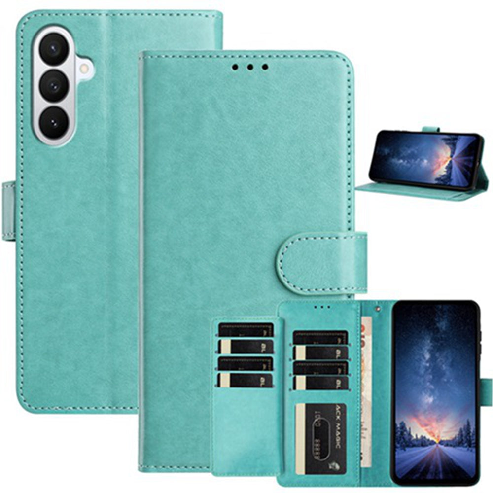 For Samsung Galaxy A57 5G Wallet Phone Case Stand PU Leather Folio Flip Cover with 8 Card Slot - Green