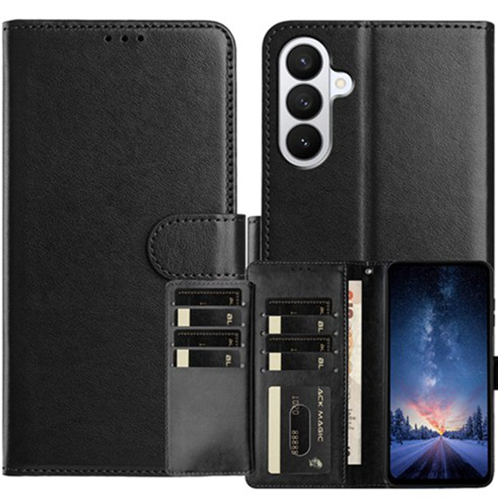 For Samsung Galaxy A57 5G Wallet Phone Case Stand PU Leather Folio Flip Cover with 8 Card Slot - Black