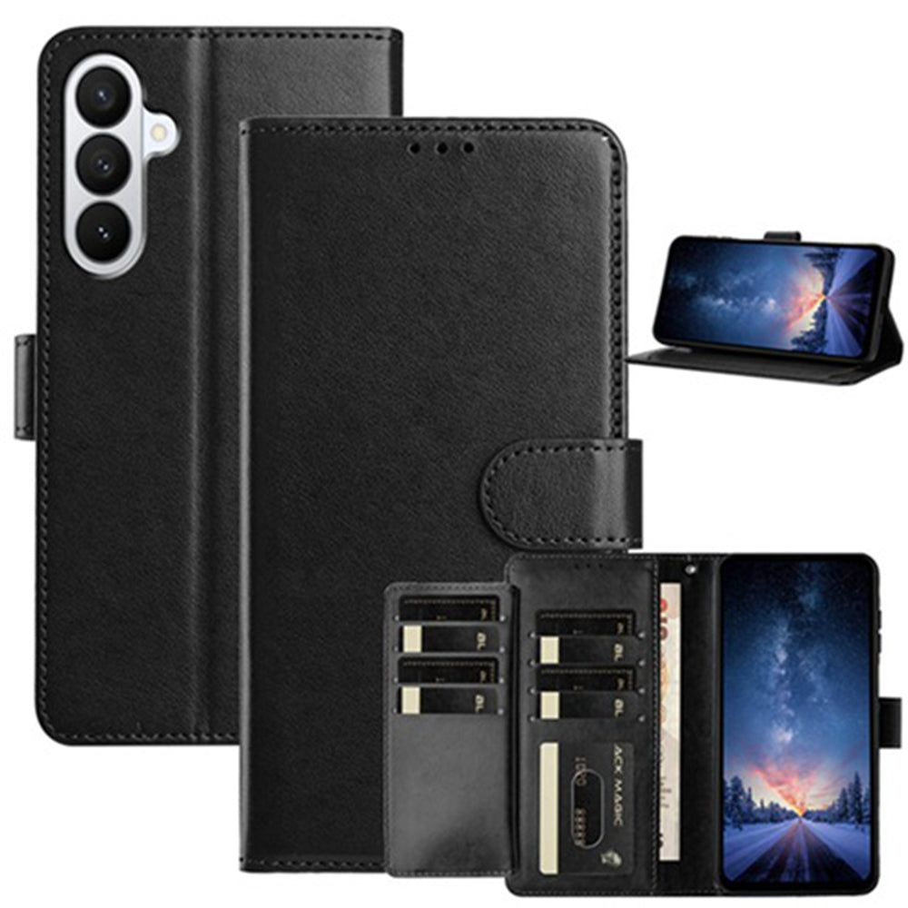 For Samsung Galaxy A57 5G Wallet Phone Case Stand PU Leather Folio Flip Cover with 8 Card Slot - Black
