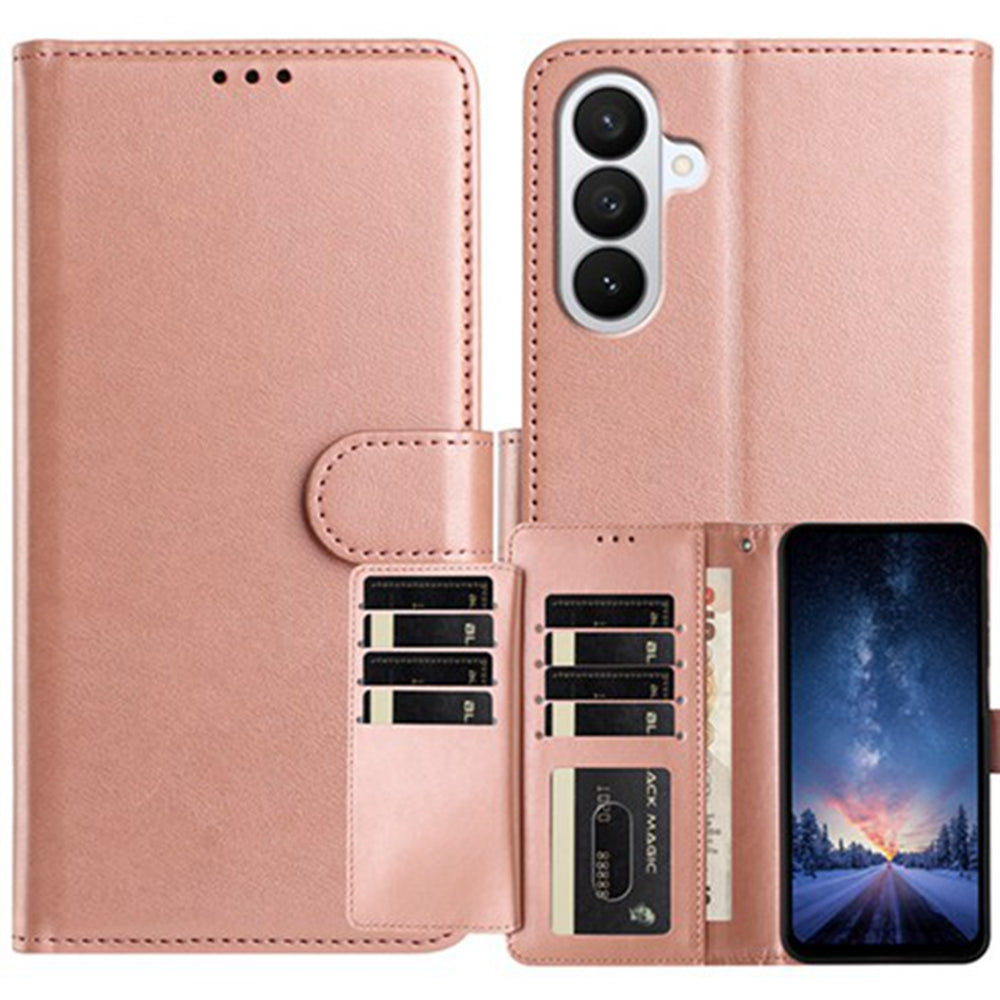 For Samsung Galaxy A57 5G Wallet Phone Case Stand PU Leather Folio Flip Cover with 8 Card Slot - Rose Gold