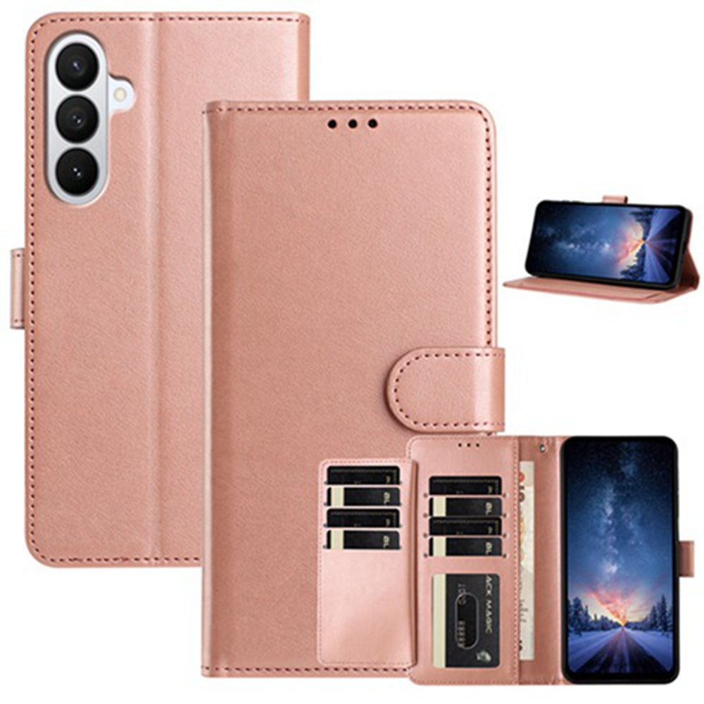 For Samsung Galaxy A57 5G Wallet Phone Case Stand PU Leather Folio Flip Cover with 8 Card Slot - Rose Gold