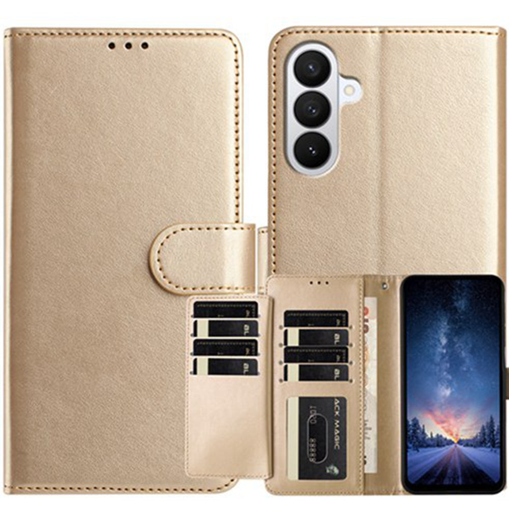 For Samsung Galaxy A57 5G Wallet Phone Case Stand PU Leather Folio Flip Cover with 8 Card Slot - Gold