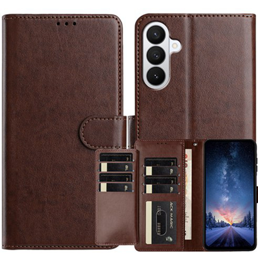 For Samsung Galaxy A57 5G Wallet Phone Case Stand PU Leather Folio Flip Cover with 8 Card Slot - Coffee