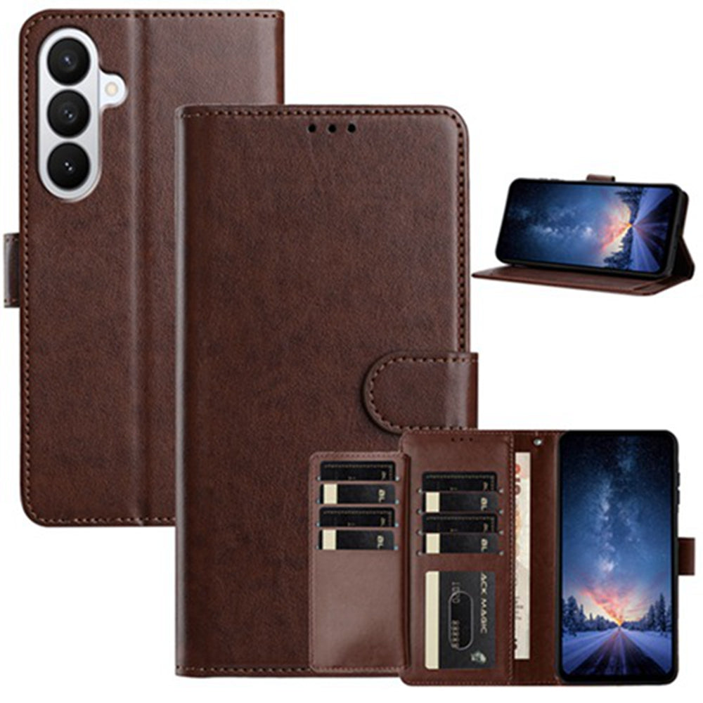 For Samsung Galaxy A57 5G Wallet Phone Case Stand PU Leather Folio Flip Cover with 8 Card Slot - Coffee