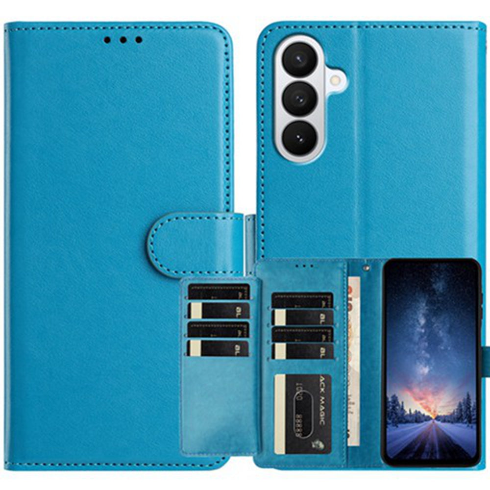 For Samsung Galaxy A57 5G Wallet Phone Case Stand PU Leather Folio Flip Cover with 8 Card Slot - Sky Blue