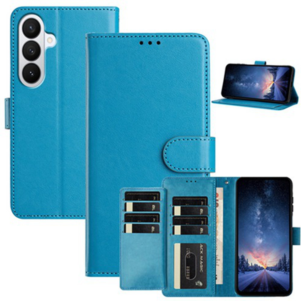For Samsung Galaxy A57 5G Wallet Phone Case Stand PU Leather Folio Flip Cover with 8 Card Slot - Sky Blue