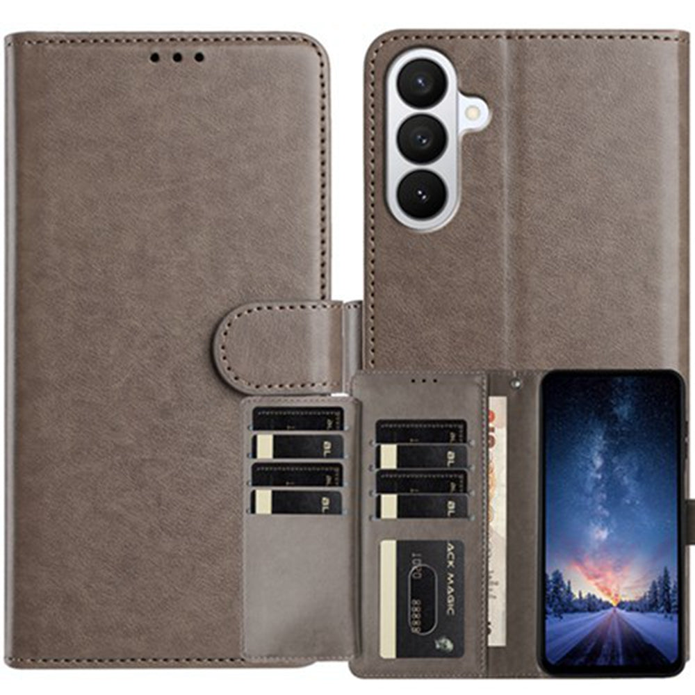 For Samsung Galaxy A57 5G Wallet Phone Case Stand PU Leather Folio Flip Cover with 8 Card Slot - Grey