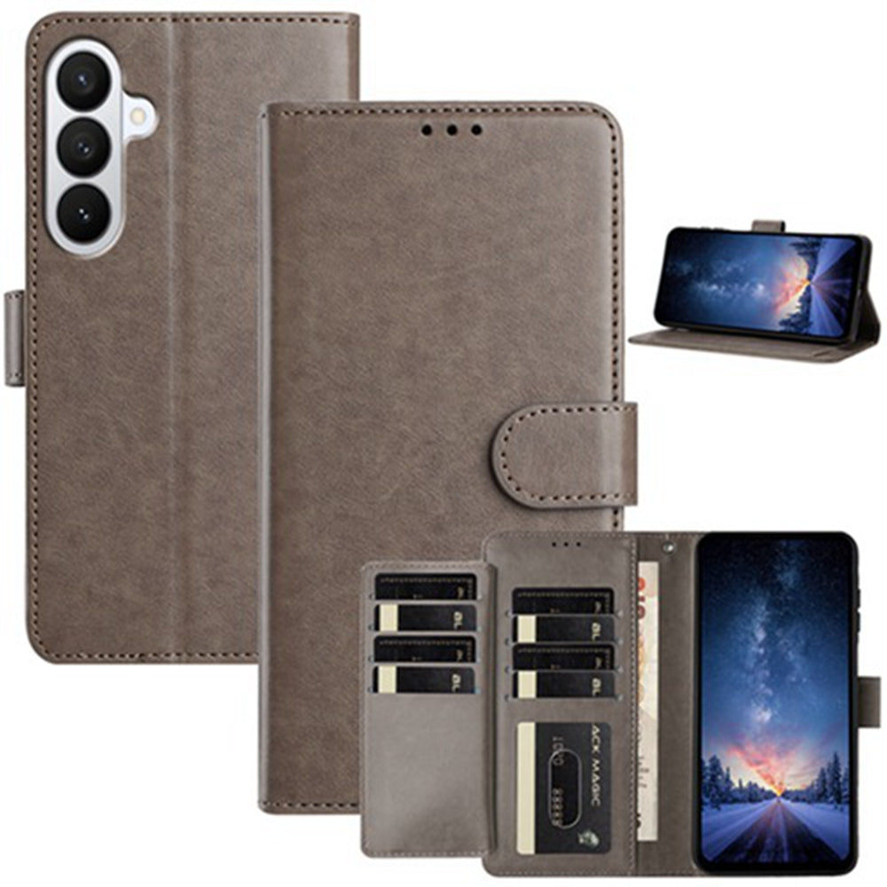 For Samsung Galaxy A57 5G Wallet Phone Case Stand PU Leather Folio Flip Cover with 8 Card Slot - Grey