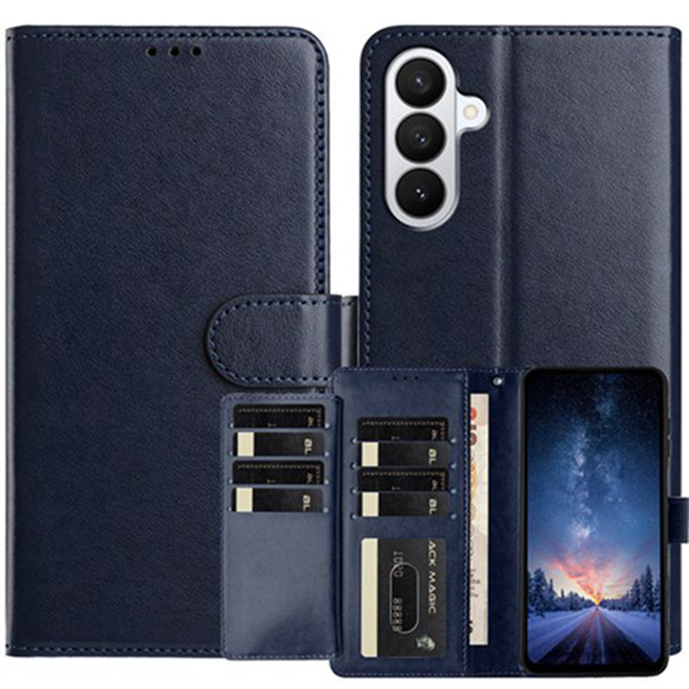 For Samsung Galaxy A57 5G Wallet Phone Case Stand PU Leather Folio Flip Cover with 8 Card Slot - Dark Blue