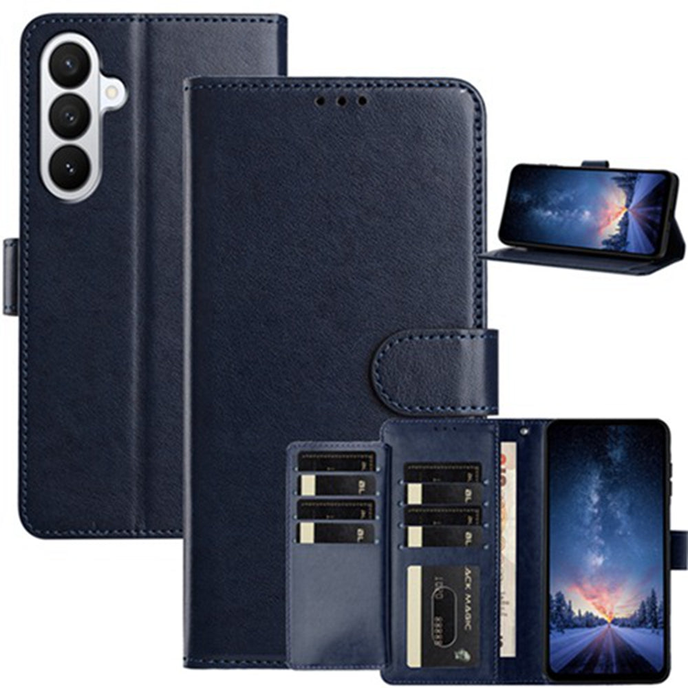 For Samsung Galaxy A57 5G Wallet Phone Case Stand PU Leather Folio Flip Cover with 8 Card Slot - Dark Blue