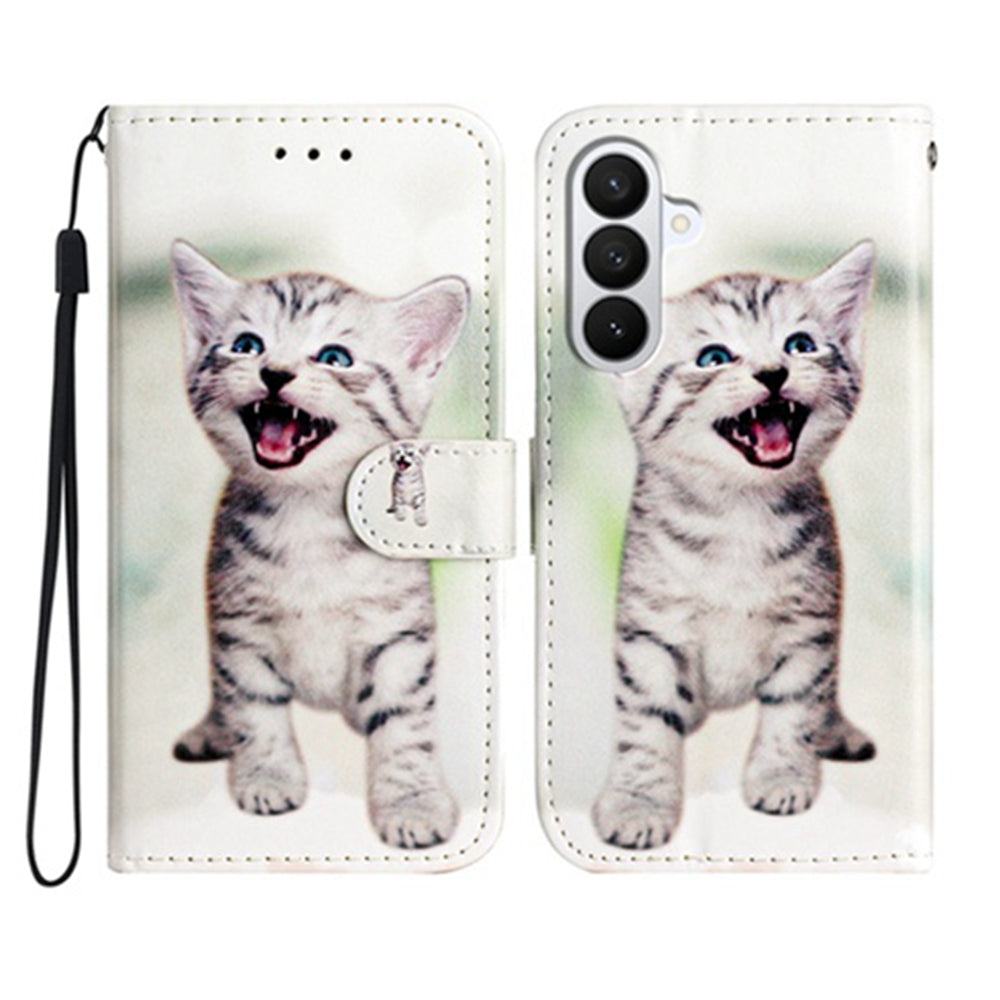 For Samsung Galaxy A57 5G Wallet Case  Printed Pattern PU Leather Stand Phone Cover with Strap - Cat