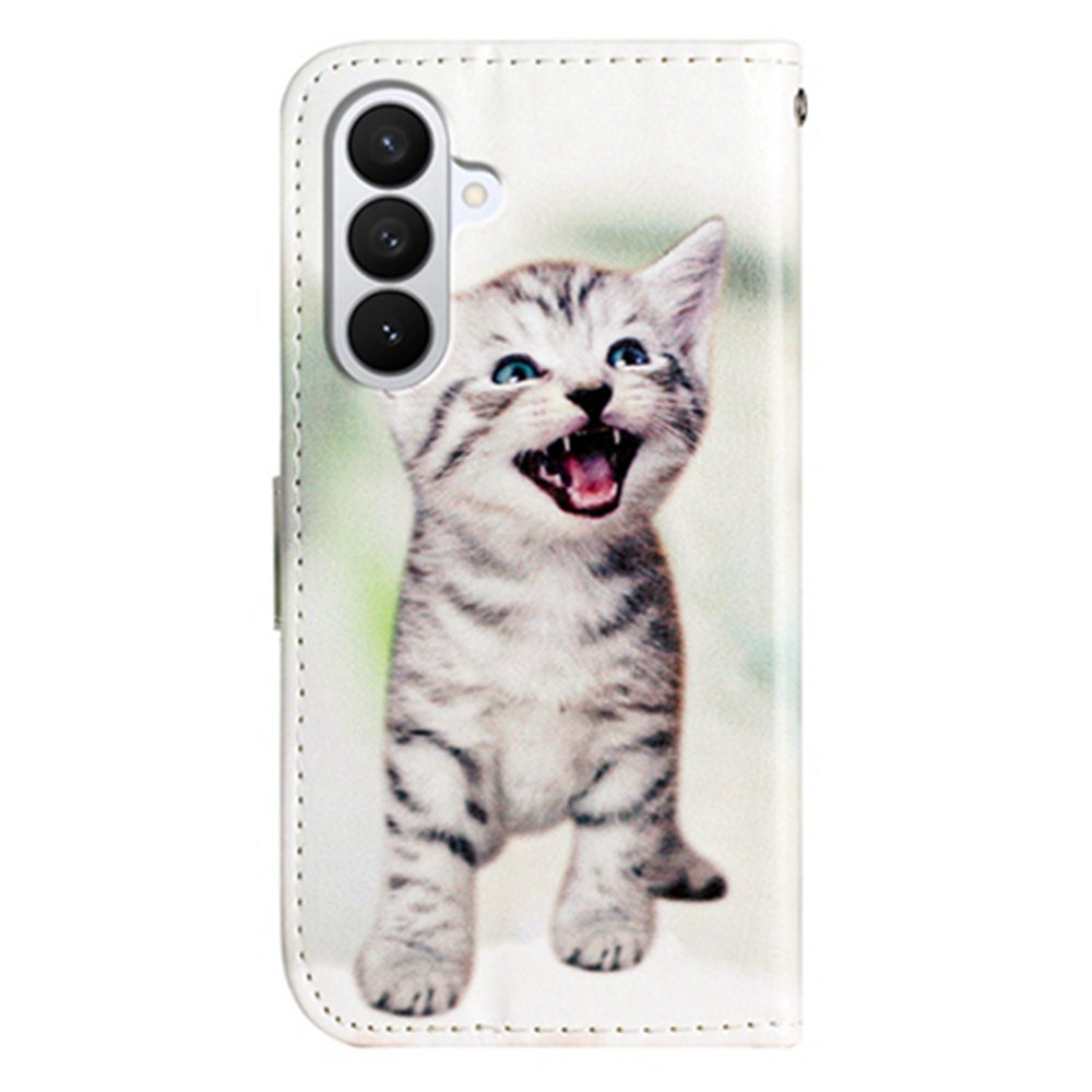 For Samsung Galaxy A57 5G Wallet Case  Printed Pattern PU Leather Stand Phone Cover with Strap - Cat