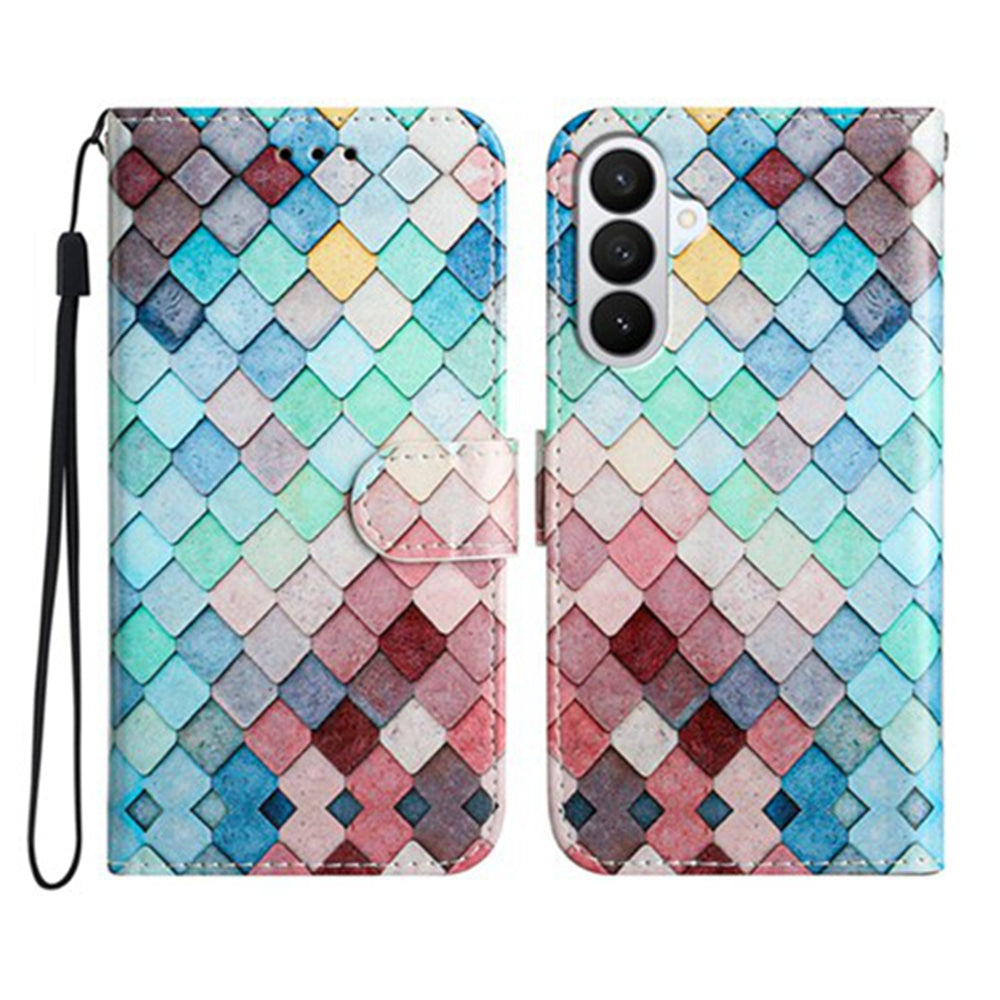 For Samsung Galaxy A57 5G Wallet Case  Printed Pattern PU Leather Stand Phone Cover with Strap - Grid