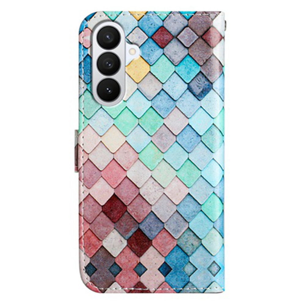 For Samsung Galaxy A57 5G Wallet Case  Printed Pattern PU Leather Stand Phone Cover with Strap - Grid