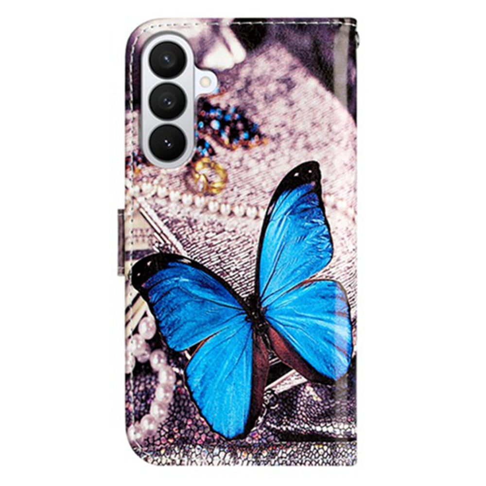 For Samsung Galaxy A57 5G Wallet Case  Printed Pattern PU Leather Stand Phone Cover with Strap - Blue Butterfly