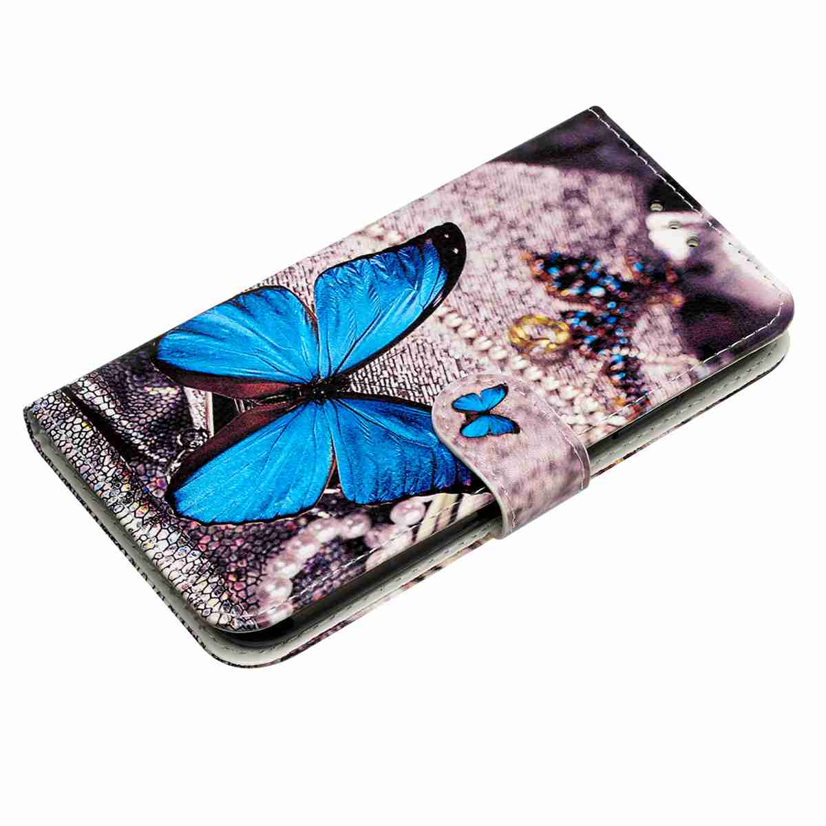 For Samsung Galaxy A57 5G Wallet Case  Printed Pattern PU Leather Stand Phone Cover with Strap - Blue Butterfly