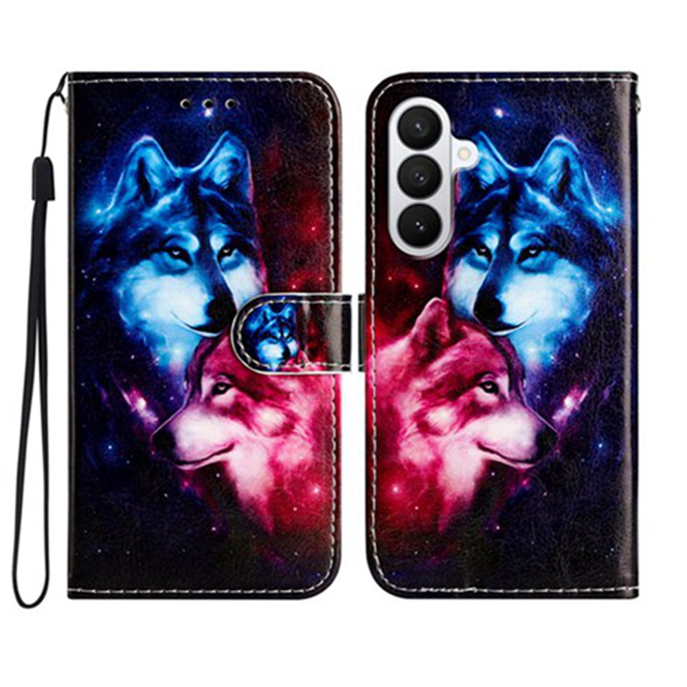 For Samsung Galaxy A57 5G Wallet Case  Printed Pattern PU Leather Stand Phone Cover with Strap - Pair Of Wolves