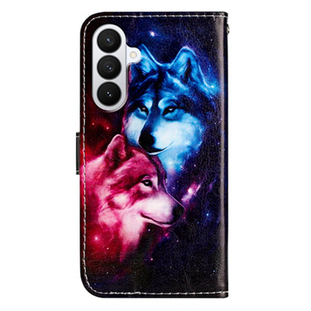 For Samsung Galaxy A57 5G Wallet Case  Printed Pattern PU Leather Stand Phone Cover with Strap - Pair Of Wolves