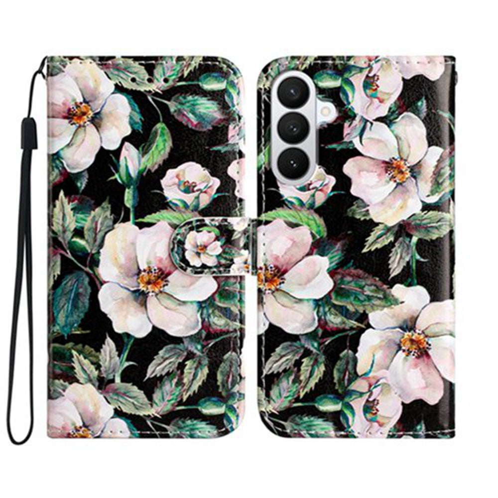 For Samsung Galaxy A57 5G Wallet Case  Printed Pattern PU Leather Stand Phone Cover with Strap - Magnolia