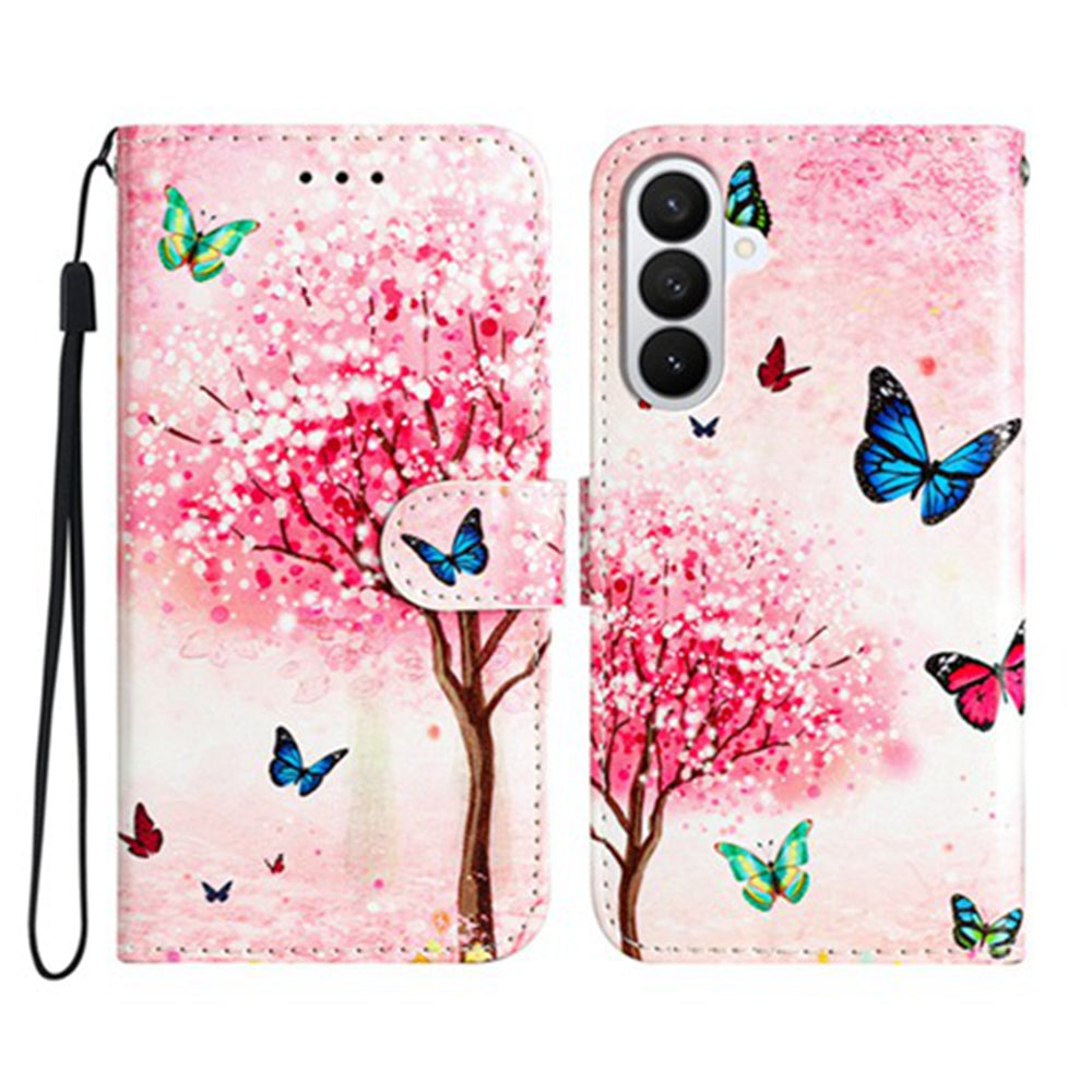 For Samsung Galaxy A57 5G Wallet Case  Printed Pattern PU Leather Stand Phone Cover with Strap - Cherry Tree