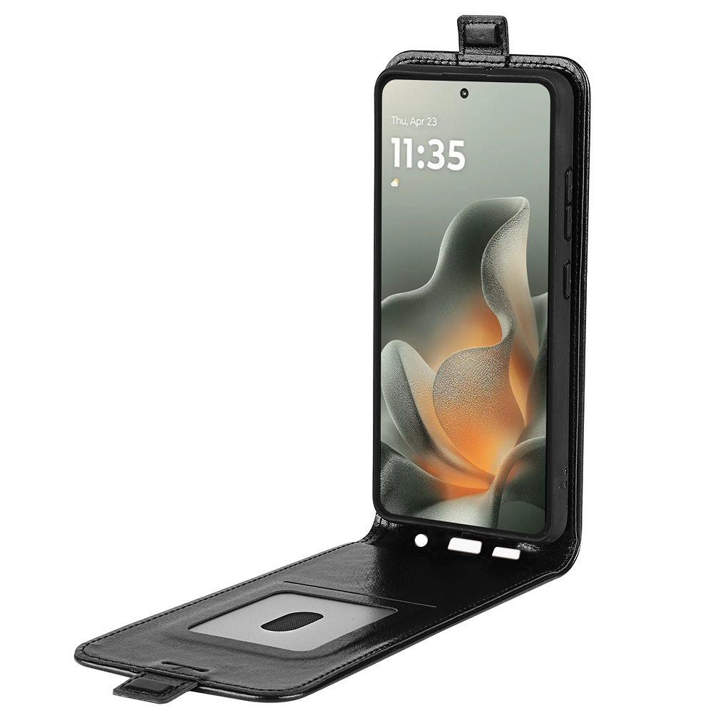 For Motorola Edge 70 5G Case with Card Slots Vertical Flip Leather Phone Cover - Black
