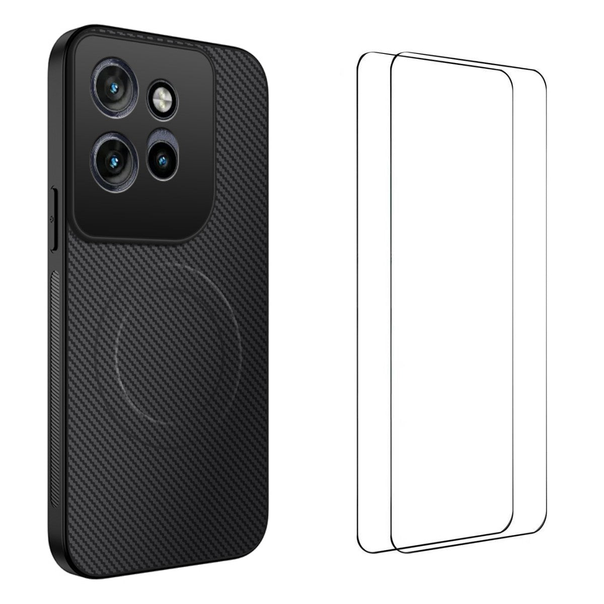 For Motorola Edge 70 5G Magnetic Case WANLONFENG TQ1 Series Carbon Fiber Texture PC TPU Phone Cover with 2Pcs Screen Films - Black