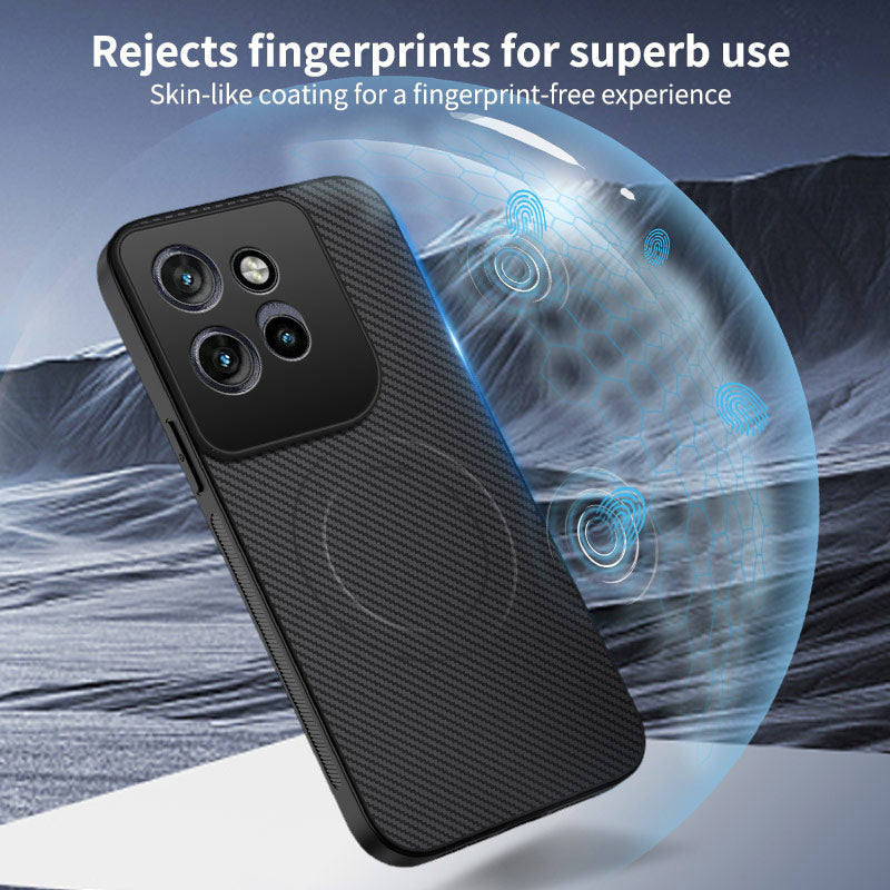 For Motorola Edge 70 5G Magnetic Case WANLONFENG TQ1 Series Carbon Fiber Texture PC TPU Phone Cover with 2Pcs Screen Films - Black