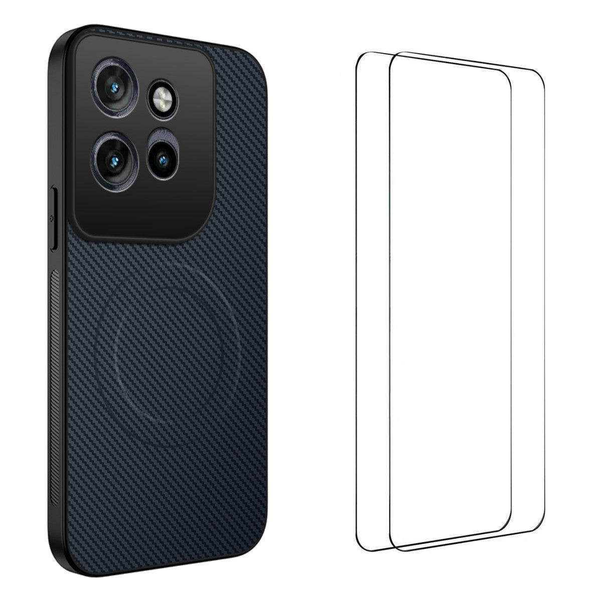 For Motorola Edge 70 5G Magnetic Case WANLONFENG TQ1 Series Carbon Fiber Texture PC TPU Phone Cover with 2Pcs Screen Films - Sapphire