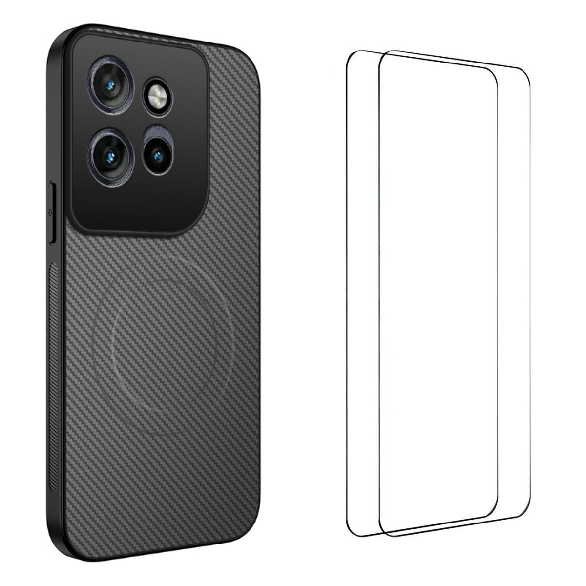 For Motorola Edge 70 5G Magnetic Case WANLONFENG TQ1 Series Carbon Fiber Texture PC TPU Phone Cover with 2Pcs Screen Films - Grey