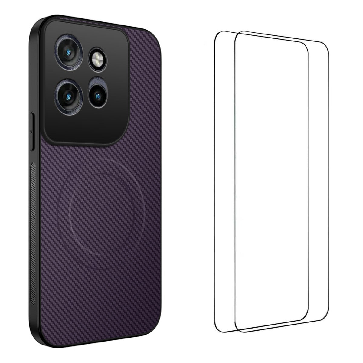 For Motorola Edge 70 5G Magnetic Case WANLONFENG TQ1 Series Carbon Fiber Texture PC TPU Phone Cover with 2Pcs Screen Films - Purple