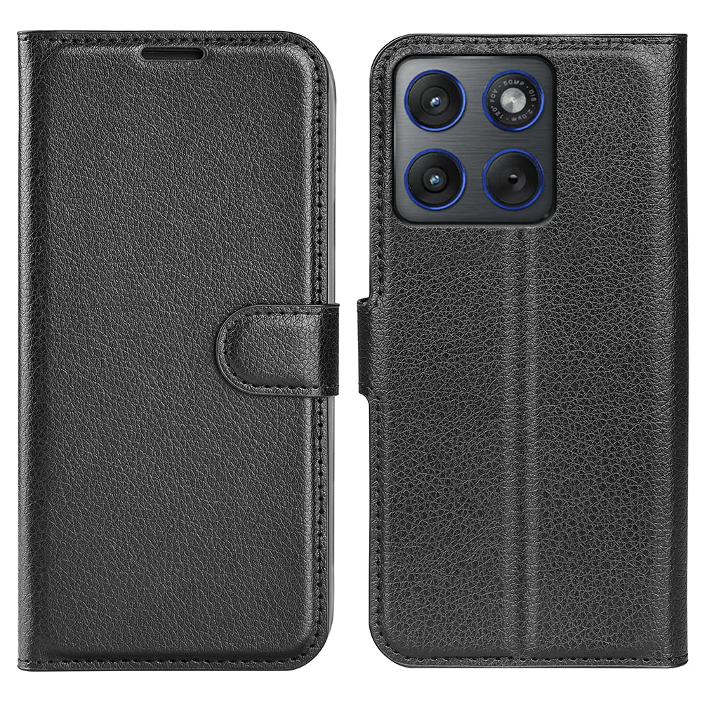 For Motorola Edge 70 5G Case Litchi Texture Shockproof Leather Wallet Phone Cover - Black
