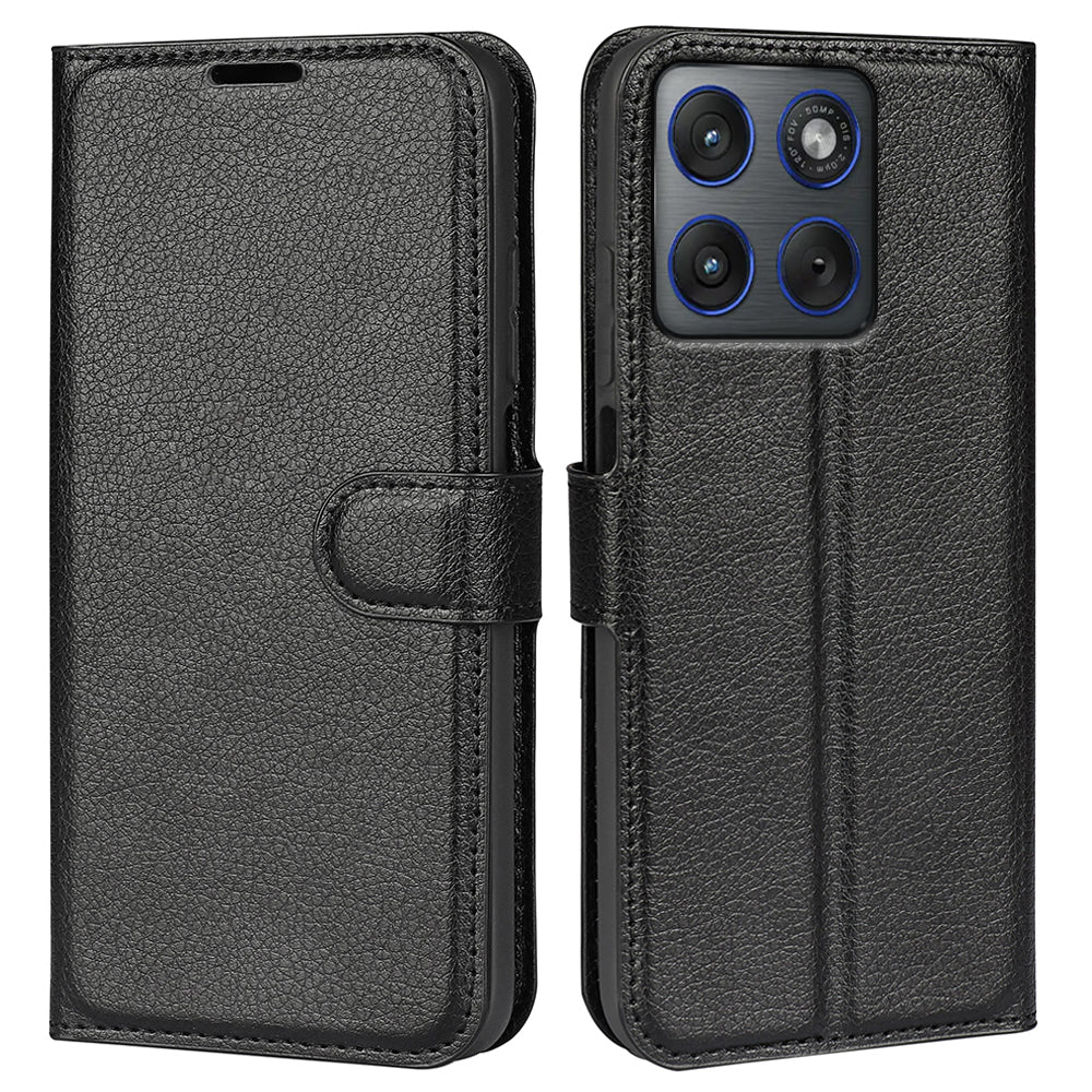 For Motorola Edge 70 5G Case Litchi Texture Shockproof Leather Wallet Phone Cover - Black