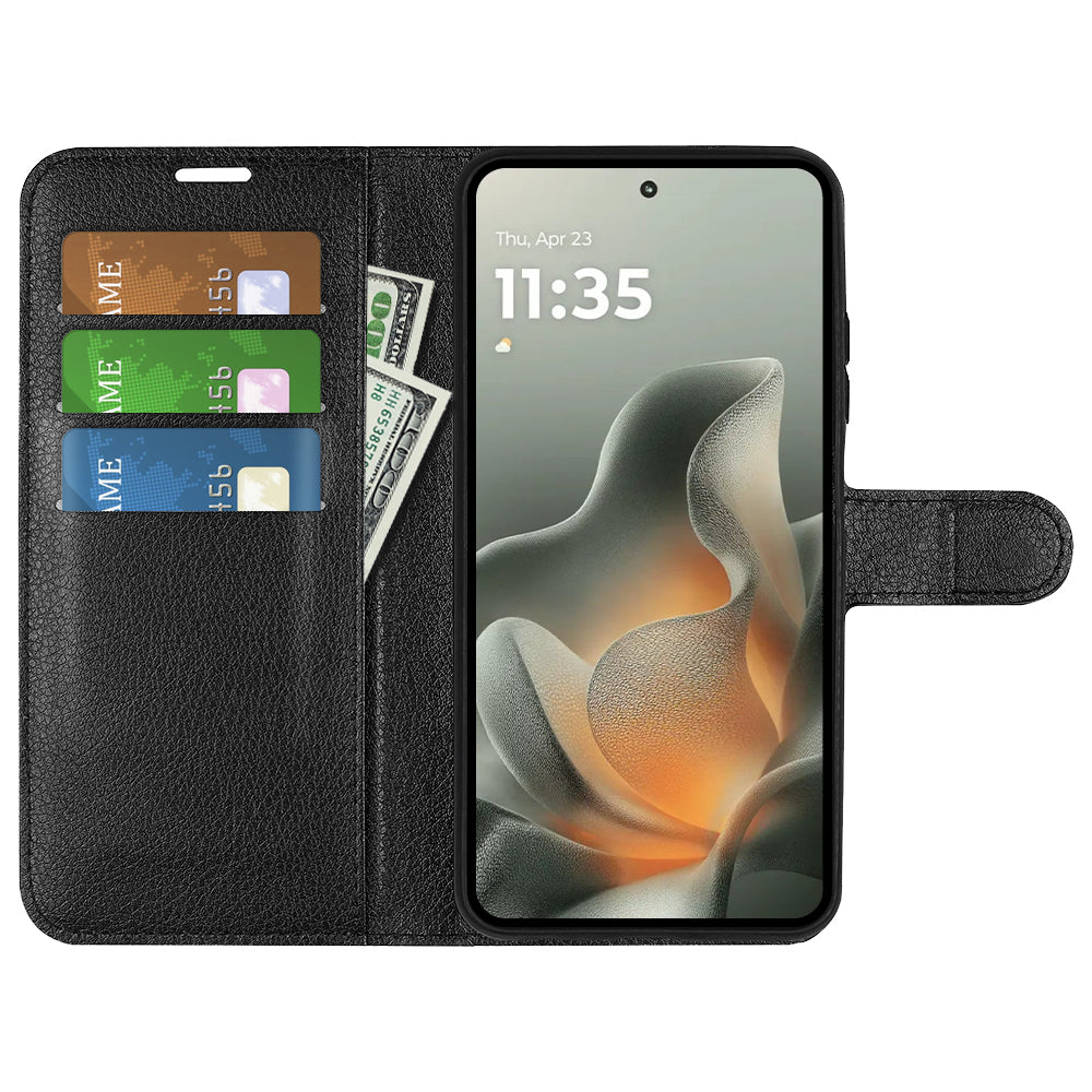 For Motorola Edge 70 5G Case Litchi Texture Shockproof Leather Wallet Phone Cover - Black
